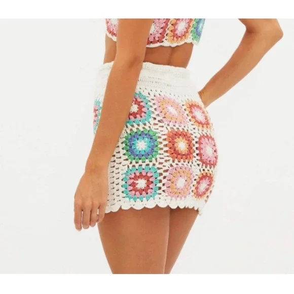Beach Riot | Hudson Patchwork Crochet Mini Skirt Desert Sunrise Medium Boho - Picture 2 of 10